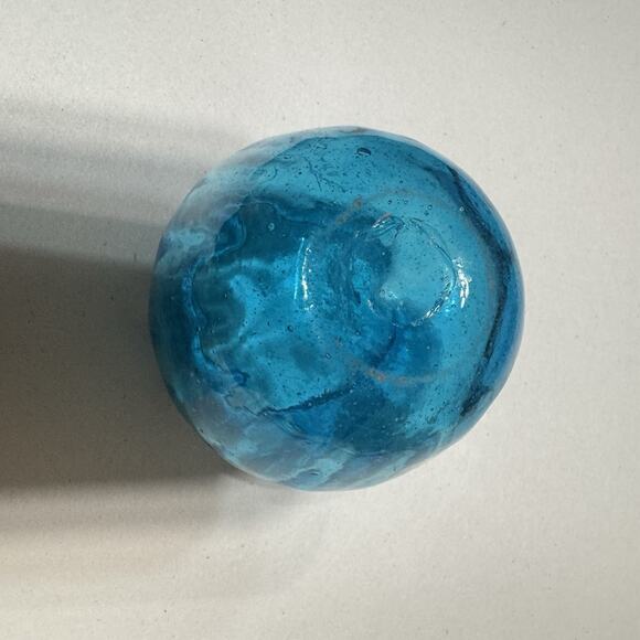 Mid Century Blue Blown Glass Vase Ruffle Edge Empoli Blenko Style Handmade Tiny - Picture 5 of 6